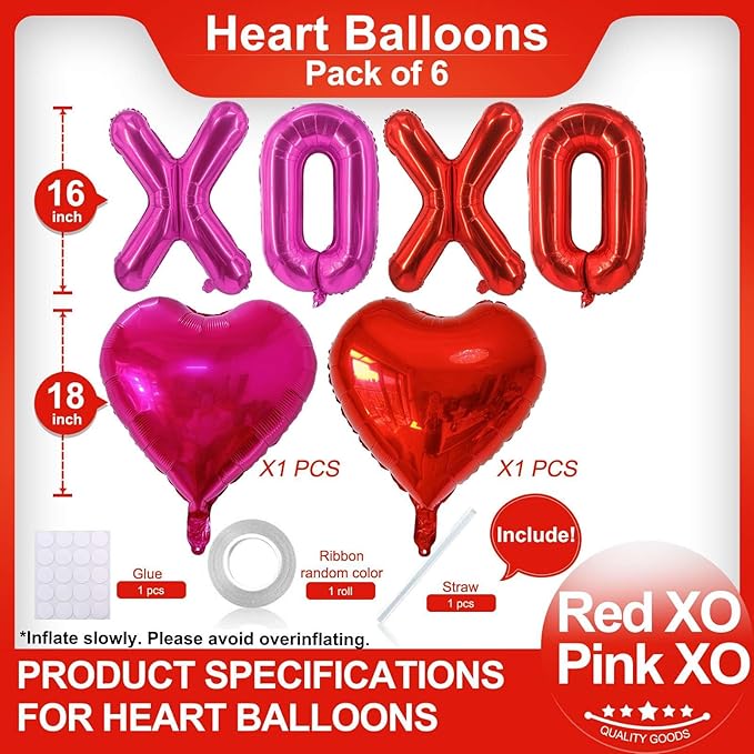Valentines Day Decorations XOXO Balloons 18 Inch Heart Balloons for Valentines Day Galentines Day Wedding Party Decorations