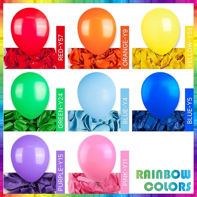 PartyWoo Assorted Colors Rainbow Balloons 50pcs 5 Inch Multicolor Colorful Primary Color Balloon for Graduation Baby Shower Unicorn Fiesta Flower Spring Rainbow Theme Birthday Party Decorations