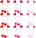 18 Pack Valentine's Day Glitter Heart Headband and Heart Shaped Sunglasses for Valentine's Day Wedding Party Supplies