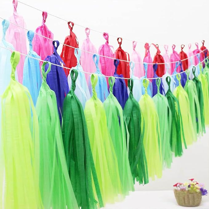 Red White & Blue Paper Tassels Garland Banner - Patriotic Tassel Decor for Birthday, Baby Shower, Family Party, Graduation, Engagement (30-Pack)