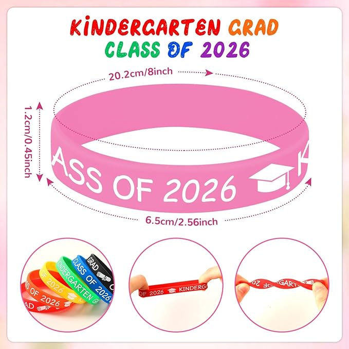 JUNEBRUSHS 42pcs Kindergarten Preschool Graduation Silicone Bracelets Party Favors Rubber Wristbands Supplies for Class of 2026 Graduation Kindergarten Preschool Party Favors Accessories