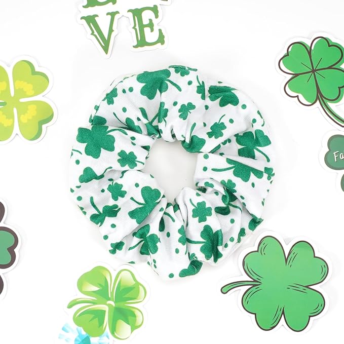 St Patrick's Day Hair Ties for Women Girls Lucky Green Shamrock Hair Scrunchies Irish Elastics Hair Bands Scrunchy Ropes Hair Accessories 4PCS