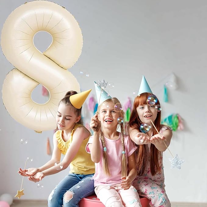 40 inch Cream White Number Balloon Giant Foil Helium Balloons Beige Number 8 Balloon for 8th Birthday Party Anniversary Decorations Supplies