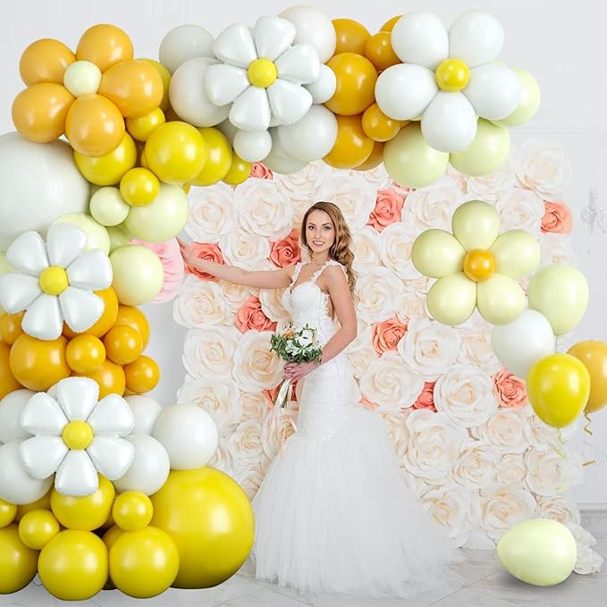 Yellow Balloon Arch Kit,Daisy Balloon Garland With Latex White Yellow Balloons for Girls Women Birthday Baby Shower Wedding Anniversary Flower Theme Party Decorations