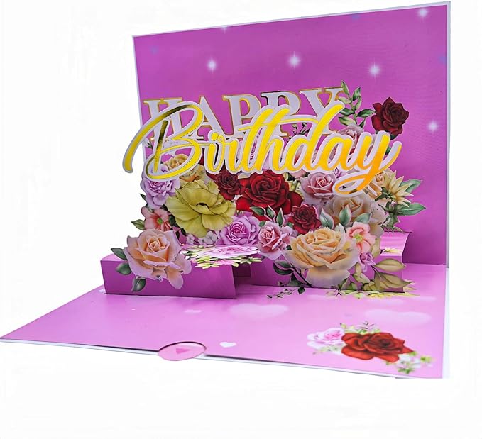 3D Pop Up Birthday Card for Women & Kids - Cute & Fun Greeting Cards with Envelope, Happy Birthday Cards for Adults, Girls, Boys - Handmade Birthday Greeting Card for All Ages(Birthday Card Pink)