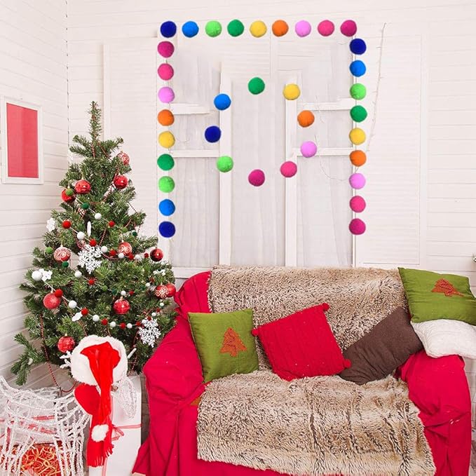5 Pieces Colorful Pom Pom Ball Garland 6.5 Feet Long 24 Balls for Party Home Decoration