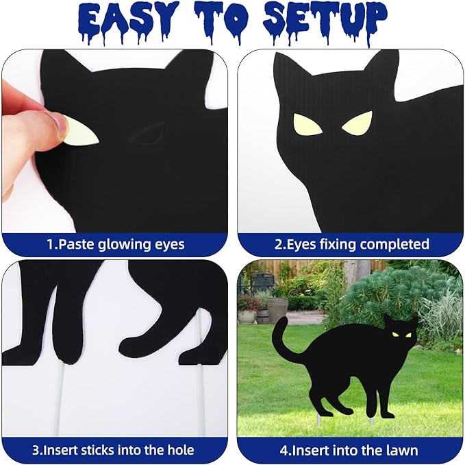 Halloween Decorations Outdoor Yard Signs,6Pcs Flordeluna Black Cat Halloween Yard Signs with Stakes, Scary Silhouette with Glow in Dark Eyes for Outdoor Yard Lawn Patio Garden Halloween Decor