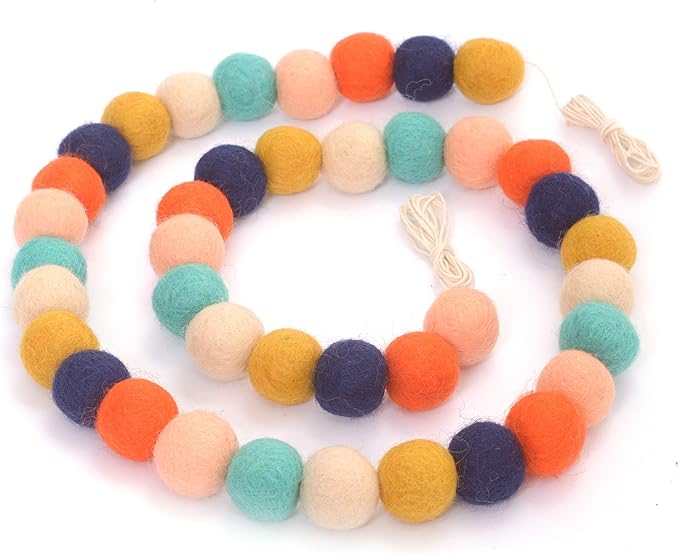 Glaciart One Felt Ball Garland - 12 Feet, 40 Balls, 6 Arizona Colors, Pom Pom Decorations, Nursery Decor, Bunting, Birthday Party, Easter, Photo Prop
