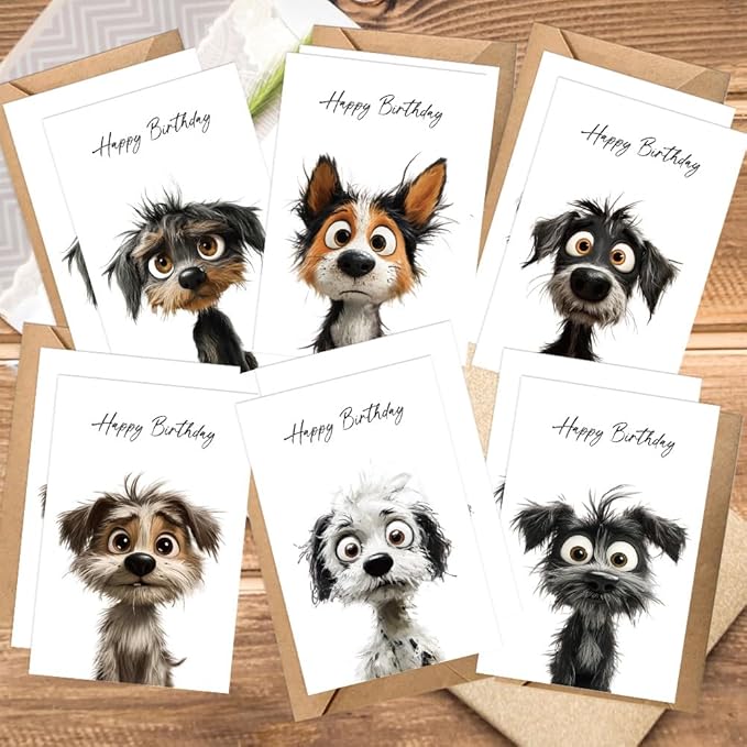 Birthday Cards Pack of 12,Birthday Cards Bulk for Women Men Kids Assorted Birthday Greeting Cards for Kids Assortment, 12 Card with Envelopes (Cartoon puppy)
