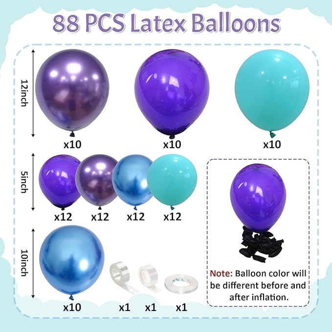 Black Purple Blue Balloons Garland Arch Kit, Metallic Blue Purple Teal Black Balloons Arch Kit, Metallic Balloon for Kids Boys Man Video Game Birthday Party Baby Shower Graduation Decorations