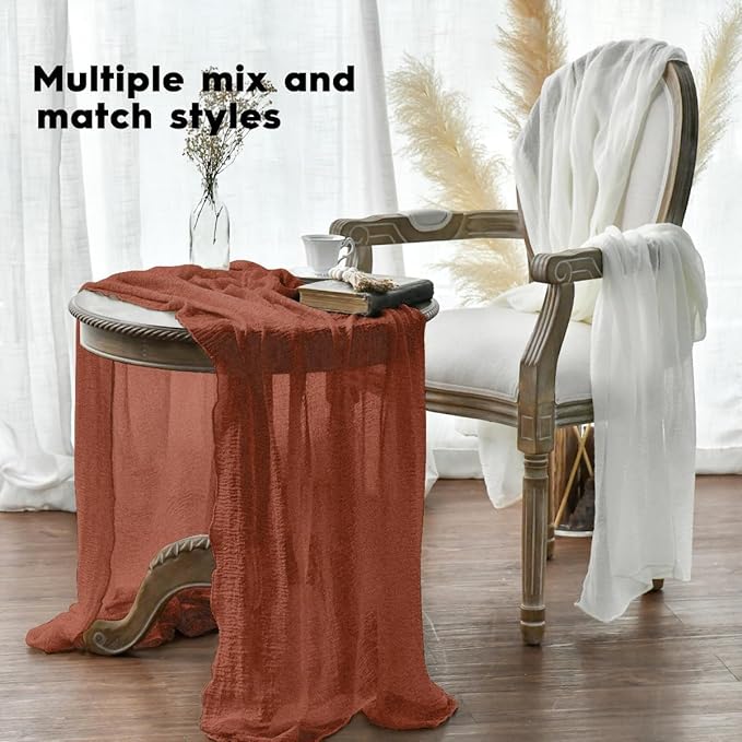 Artoid Mode Boho Cheesecloth Gauze Terracotta Wedding Table Runner, 160 Inch Seasonal Fall Thanksgiving Fabric Kitchen Dining Holiday Table Decor for Home Party Indoor