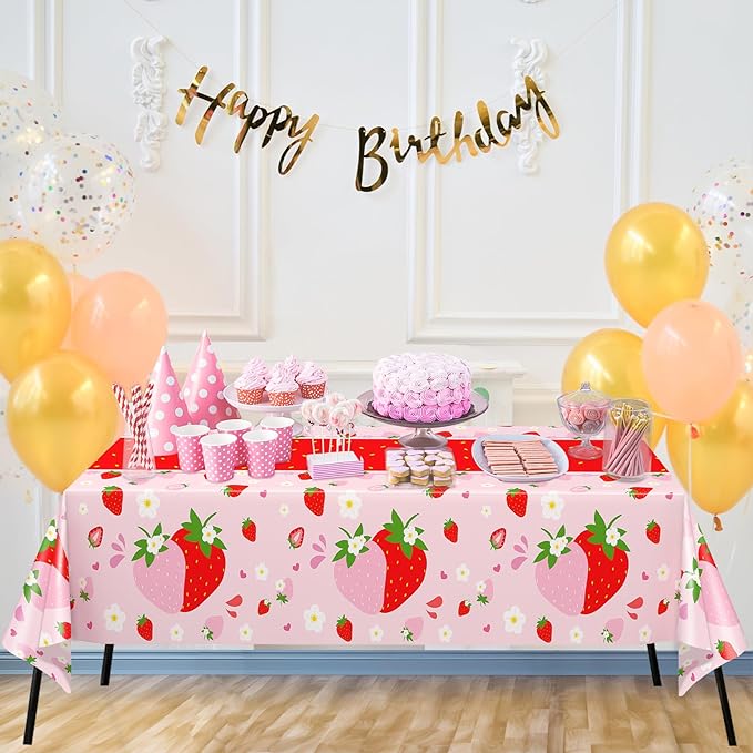 WNINK 6 Pack Strawberry Tablecloths Strawberry Berry Sweet One Table Covers for Birthday Party Decoration Berry Sweet Baby Shower Party Supplies 54" x 108"