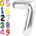 7 Number Balloons Silver, 17th Birthday Decorations For Boys And Girls, 40 Inch Big Balloons for 7, 17, 27, 70 Birthday, Wedding Anniversary, Christmas, New Year, Party Decoration