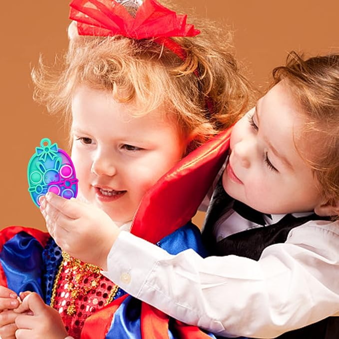 Easter Pop Fidget Toys Bulk 24Pcs Easter Party Favors for Kids, Easter Egg Fillers Basket Stuffers Sensory Mini Pop Keychain Stuffers Fidgets for Classroom Prizes Kids Party Supplies Gifts
