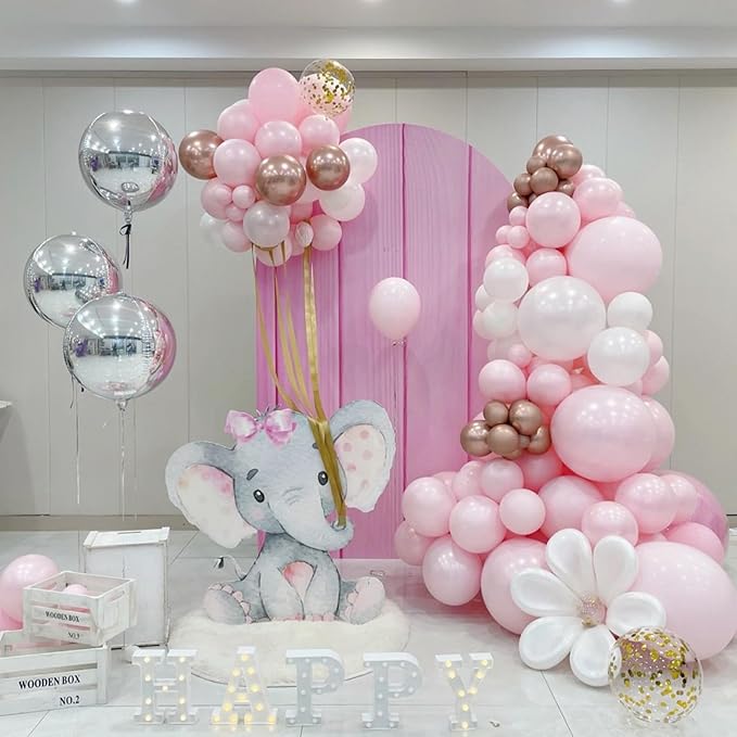 Pink and White Balloon Arch, Light Pink White Party Balloons Pastel Baby Pink Balloon Garland Kit White Pink Metallic Latex Helium Balloons for Birthday Baby Shower Girl Christening Party Decorations