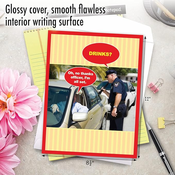 NobleWorks Jumbo Humorous Birthday Greeting Card From Us 8.5 x 11 Inch with Envelope (1 Pack) Big, Jumbo Bday No Thanks Officer J9800BDG-US