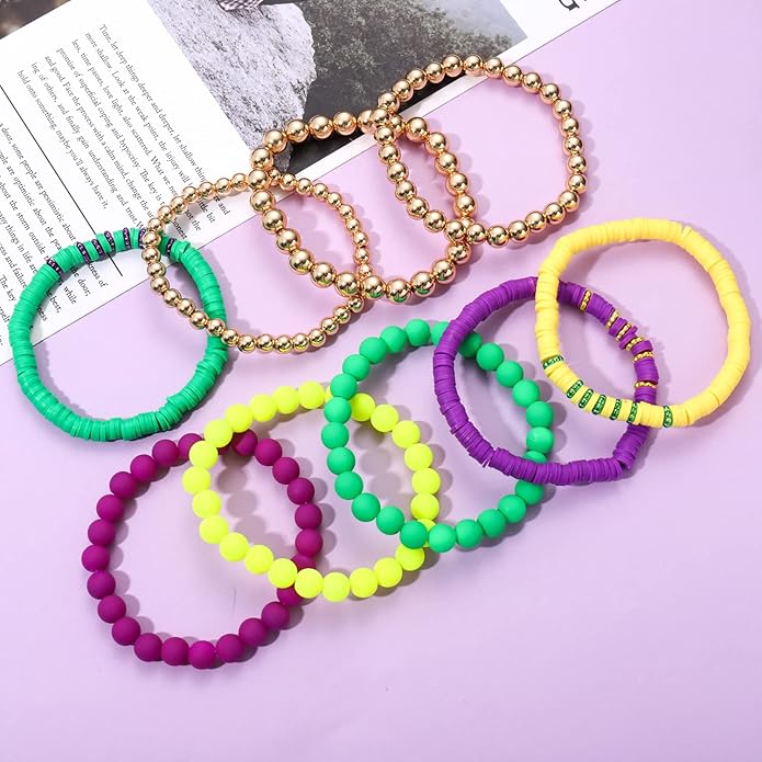 Surfer Heishi Bracelets for Women Stackable Rainbow Vinyl Disc Clay Beaded Stretch Bracelets Elastic Layering Friendship Bracelets Boho Summer Beach Jewelry
