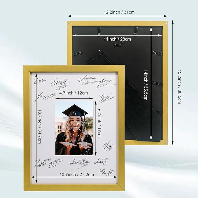 GraduatePro 11x14 Graduation Signature Board Picture Frame with 5x7 Mat for Wedding Birthday Guest Book Signing, Gold Frame with White Mat