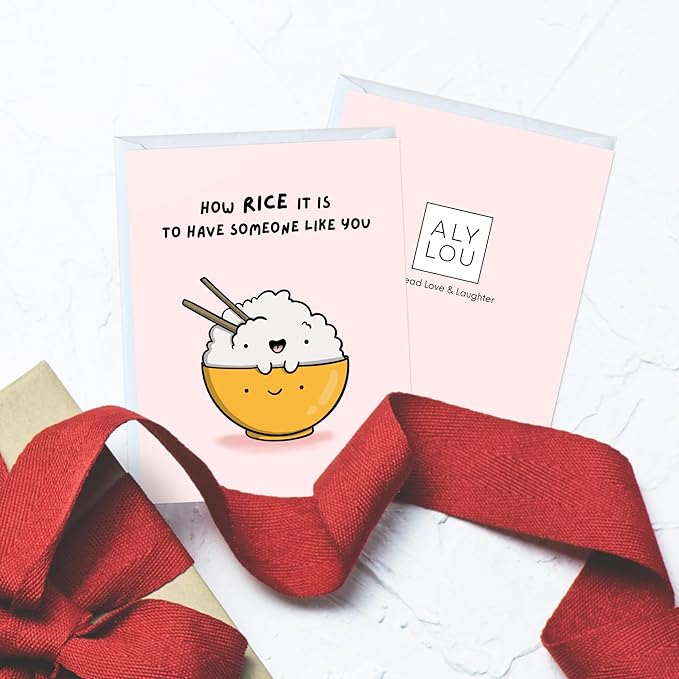 ALY LOU Anniversary Birthday Card for Boyfriend, Wife, Girlfriend, Husband, Him Her - Punny Cute Love Greeting Card, Blank Inside (How Rice it is to Have Someone Like You)