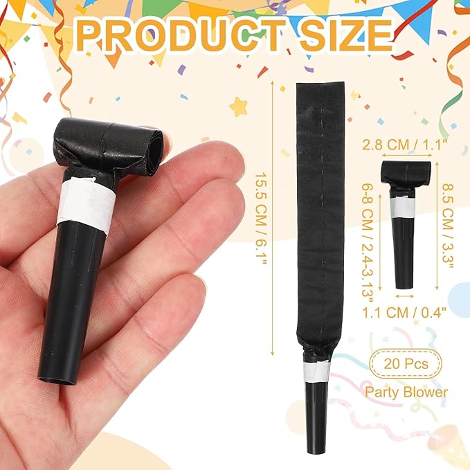 uxcell 20 Pcs Colorful Noise Makers Plastic Party Blowers Party Favors for Birthday Parties Holiday Christmas New Years Gift Favors, Black