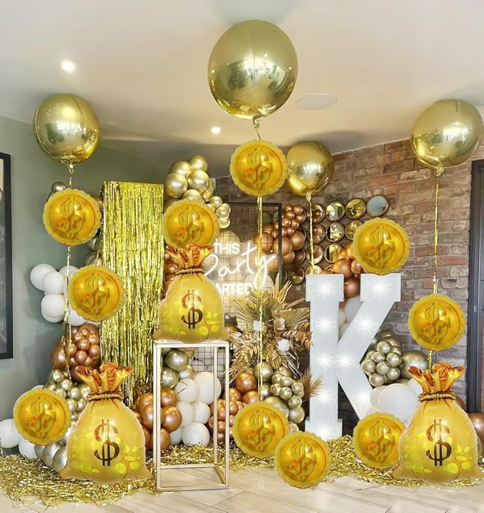 Wallet Balloons Gold Coin Balloons Ideal Decor for Gold Rush Themed Parties/New Year/Christmas/Halloween//Birthday /Wedding/Anniversaries/retro parties/college entrance/graduation parties13pcs