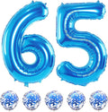 Blue Birthday Balloon Numbers 65, 40 Inch Big Foil Mylar Number 5 and 6 Balloons with Blue Confetti Latex Helium Balloons Set for Men Women 56th 65th Birthday Anniversary Party Decorations Supplies