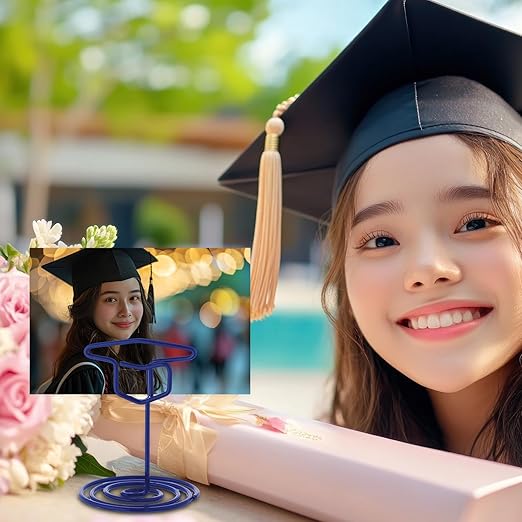 Rtteri 30 Pcs Grad Cap Graduation Picture Display 2 Inch Blue Photo Holders for Centerpieces Graduation Table Number Holders Card Stands for Class of 2026 Grad Party Supplies