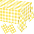 WNINK 2 Pack Light Yellow Gingham Rectangular Plastic Tablecloths, Yellow and White Checkered Disposable Table Covers 54" x 108" for Birthday, Wedding, Bridal Shower, Outdoor Picnic Camping Parties