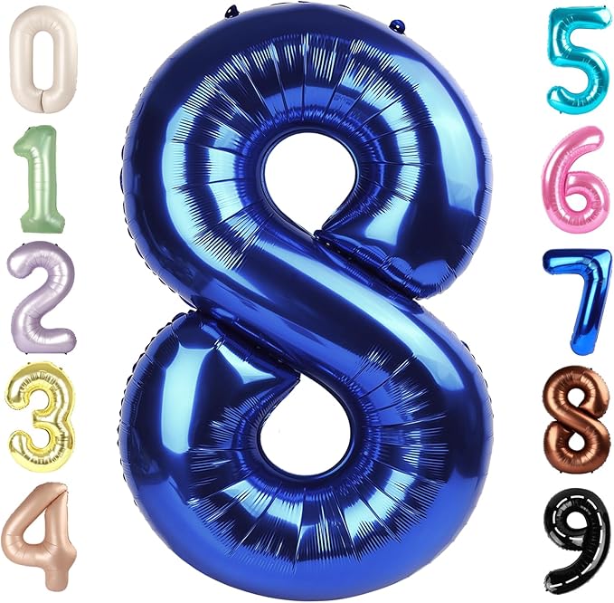 40 Inch Number 8 Balloon, Navy Blue 8 18 28 80 Birthday Balloons for Men Boys, 8th Birthday Decorations Party Supplies, Wedding, Graduations