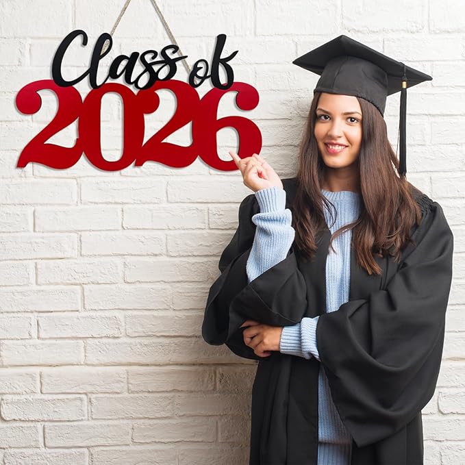 Class of 2026 Wooden Sign Graduation Decorations - Red 2026 Grad Photo Booth Prop & Party Decor