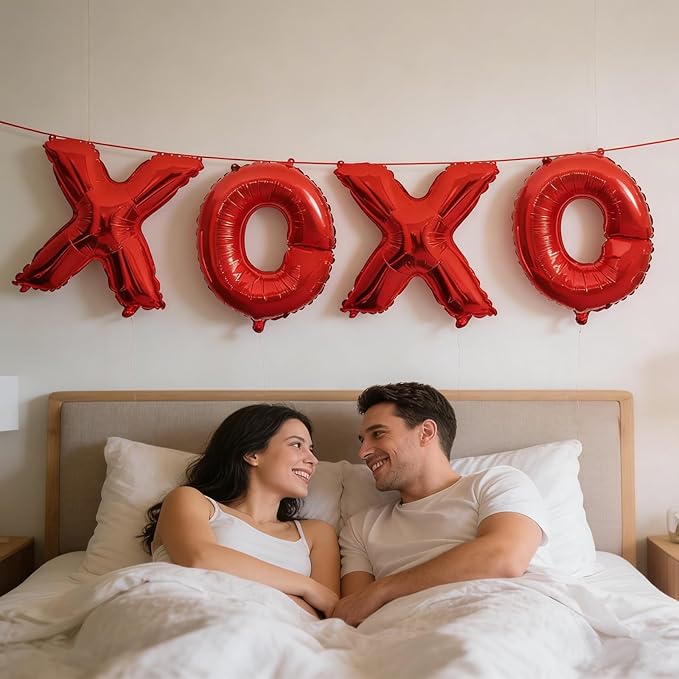 Soochat XOXO Balloons | Valentine Letters Mylar Foil Balloons - Bachelorette Parties Wedding Bridal Showers Photo Props Decorations Valentines Day Party Supplies (Red)