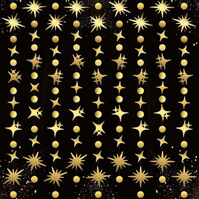 Glitter Star Garlands Decorations, 46Feet Star Paper Garland Banner, Circle Dot Star Hanging Streamers for Valentine's Day Wedding Birthday Anniversary Ramadan Graduation Party Supplies Decorations