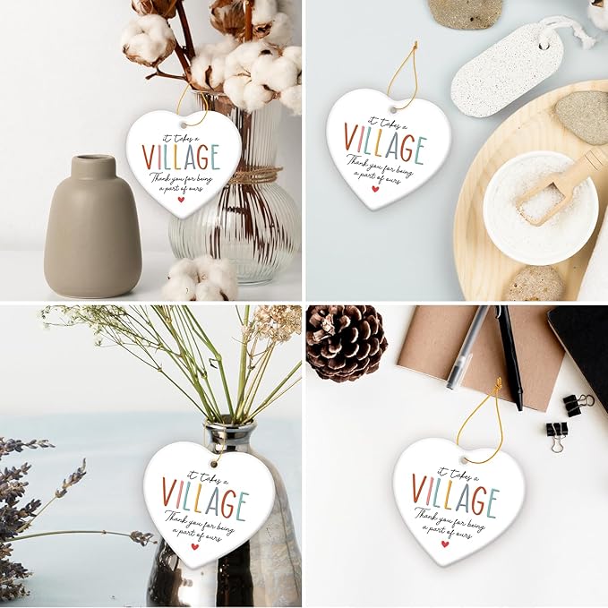HEXMOZ Teacher Appreciation Gifts - Thank You Gifts for Women Men - Nurses Week Gift - Appreciation Gift for Teacher Nurse Coworker Daycare Provider Nanny Babysitter - It Takes a Village Ornament