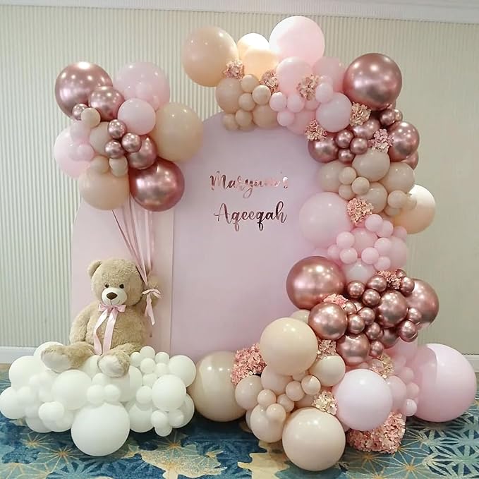 Rose Gold Balloon Arch Kit 144pcs 18/12/10/5inch Dusty Pink Nude Rose Gold White Sand and Confetti Balloons for Baby Shower Bridal Shower Princess Party Wedding Birthday Party Decorations