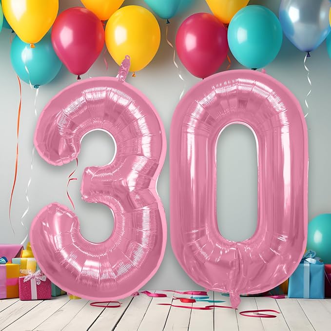 40 Inch Large Pink Number Celebration and Decoration Balloon for Birthday Parties, Graduations, Anniversaries, Weddings, Photo Shoots, Special Events - Helium Foil Mylar (Pink Number 30)