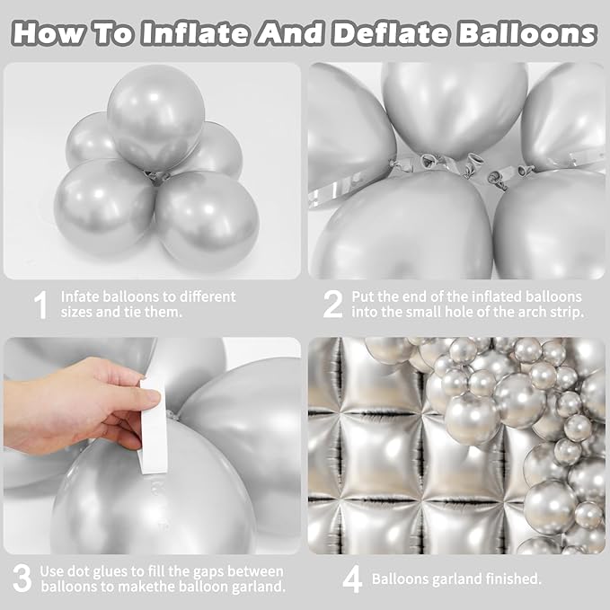 75Pcs Chrome Silver Square Foil Balloons Wall Tunnel Backdrop Double Sided with Silver Balloons Arch Garland Kit for Graduation Birthday Party Decorations
