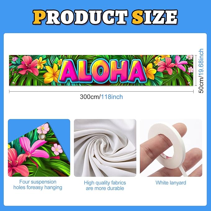 Aloha Backdrop Banner Hello Summer Hawaiian Tropical Theme Supplies Outdoor Banner 118 x 20 inch Party Backdrop Decorations Photo Booth Props Summer Supplies Large Yard Sign