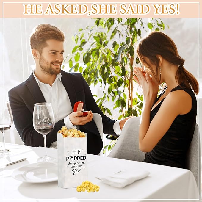 AIOMOB 100 Pcs He Popped the Question Popcorn Bags Engagement Party Favors Decorations Grease Resistant Popcorn Favor Bags for Engagement Party Bridal Shower Wedding Supplies