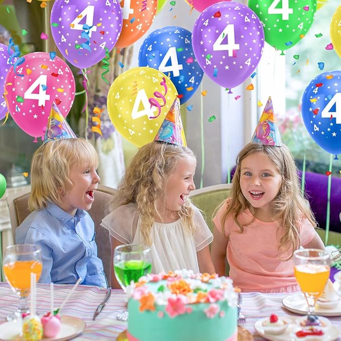 Ainiv 4th Birthday Balloons 18PCS, 12inch Numbers Printed Latex Party Balloons, 4th Anniversary Party Supplies Balloons, Numbers Balloons Decorations for Girls Boys 4 Year Old Birthday Party