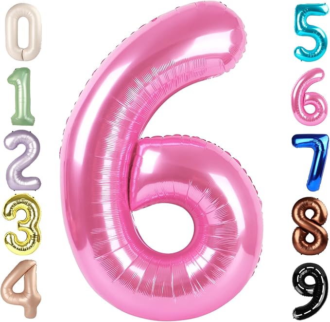 Number 6 Balloon 40 Inch, 6th Birthday Balloon for Boy Girl, Pink 16 60 61 65 Numbers Balloons Birthday Party Wedding Events Decorations