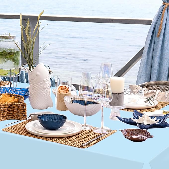 WNINK 3 Pack Light Blue Rectangular Plastic Tablecloths, Blue Disposable Table Covers 54" x 108" Baby Blue Table Cloths for Baby Shower, Birthday, Bridal Shower, Engagement Wedding Parties