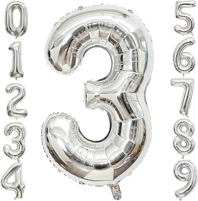 40 Inch Large Silver Number 3 Letter Balloon, Alphabet Letter Mylar Foil Helium Big Number Balloons for Birthday Anniversary Party Graduations Festival Decorations