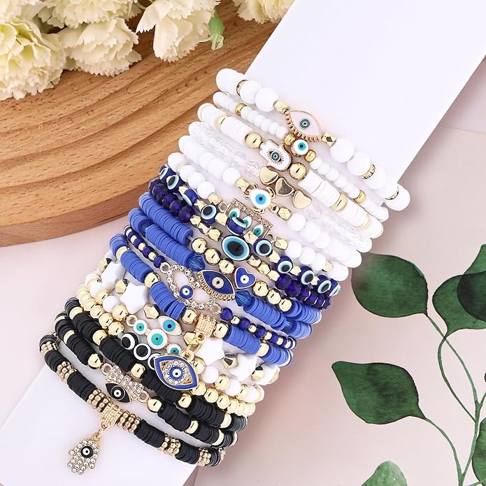 Cooluckday 36 Pcs Holiday Heishi Surfer Bracelets for Women Bulk Easter Mother's Day Christmas St. Patrick's Day Mardi Gras Bracelet Stackable Stretch Friendship Bracelets Set