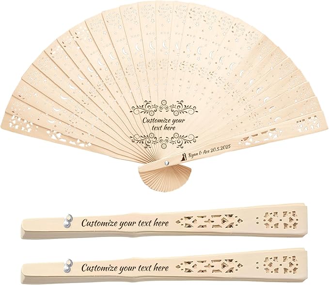10Pcs Personalized wedding fans for guests, Custom Summer Wedding Fans, Unique Bridal Shower Party Favors, Handcrafted Wooden Fans for Guests (Star and moon wooden fan)
