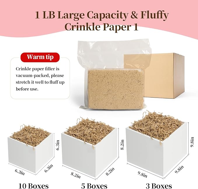 Ehpiern Crinkle Paper Filler, 1LB Crinkle Cut Shredded Paper Gift Boxers Filler Stuffing Decoration for Valentine's Day Holiday Party Birthday Wedding & Anniversaries (Brown)