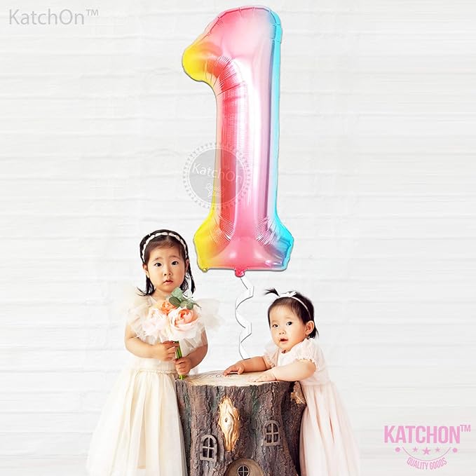 KatchOn, Giant 40 Inch, Rainbow Number 1 Balloons - Number One Balloon for First Birthday | Rainbow 1 Year Old Balloons | First Birthday Decorations