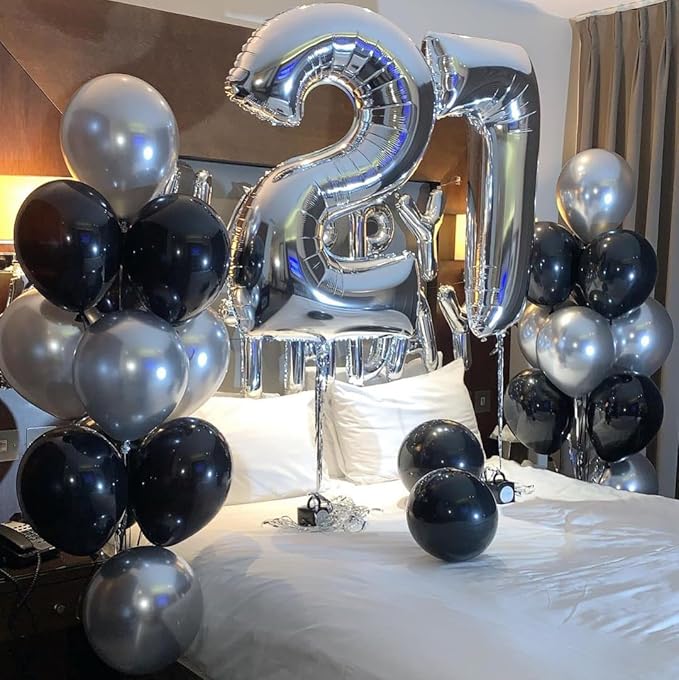 Black and Metallic Silver Balloons, 50PCS Black and Silver Balloons Party Decorations 12 Inch Black Silver Party Balloons for Birthday,Graduation,New Years,Wedding,Engagement Party Decorations