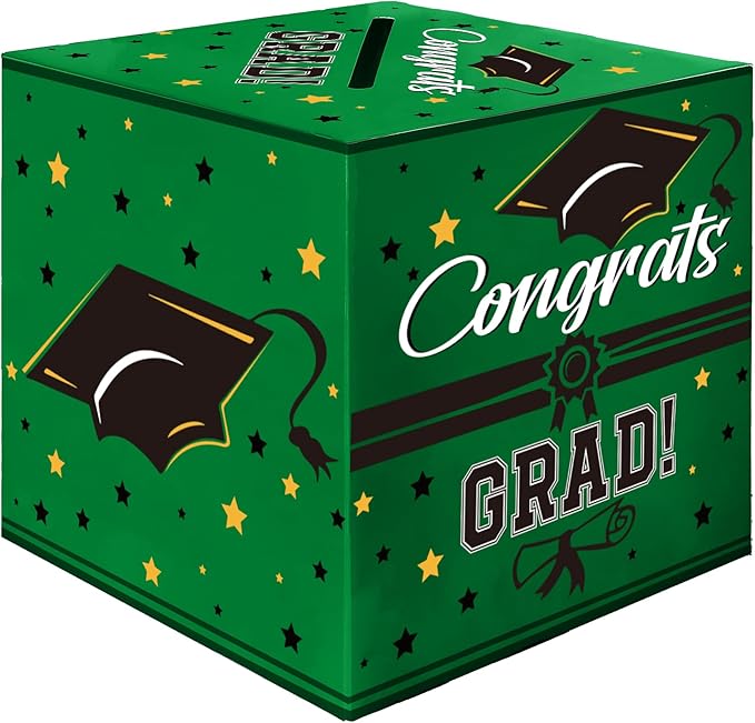 Graduation Card Box, Graduation Party Decorations 2025, Green Graduation Box, Graduation Card Holder, Foldable Cardboard Congrats Grad Card Gift Box for Graduation Party Supplies Party Favors