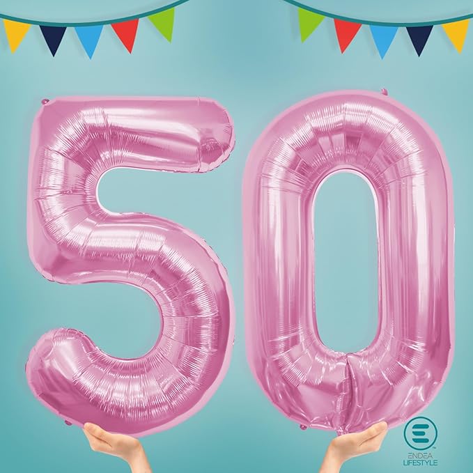 40 Inch Large Pink Number Celebration and Decoration Balloon for Birthday Parties, Graduations, Anniversaries, Weddings, Photo Shoots, Special Events - Helium Foil Mylar (Pink Number 50)