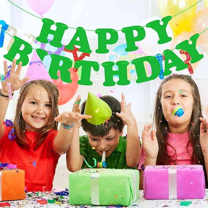 Green Happy Birthday Banner Birthday Party Decorations Sign Birthday Backdrop Party Supplies Happy Birthday Bunting Banner for Kids Adults